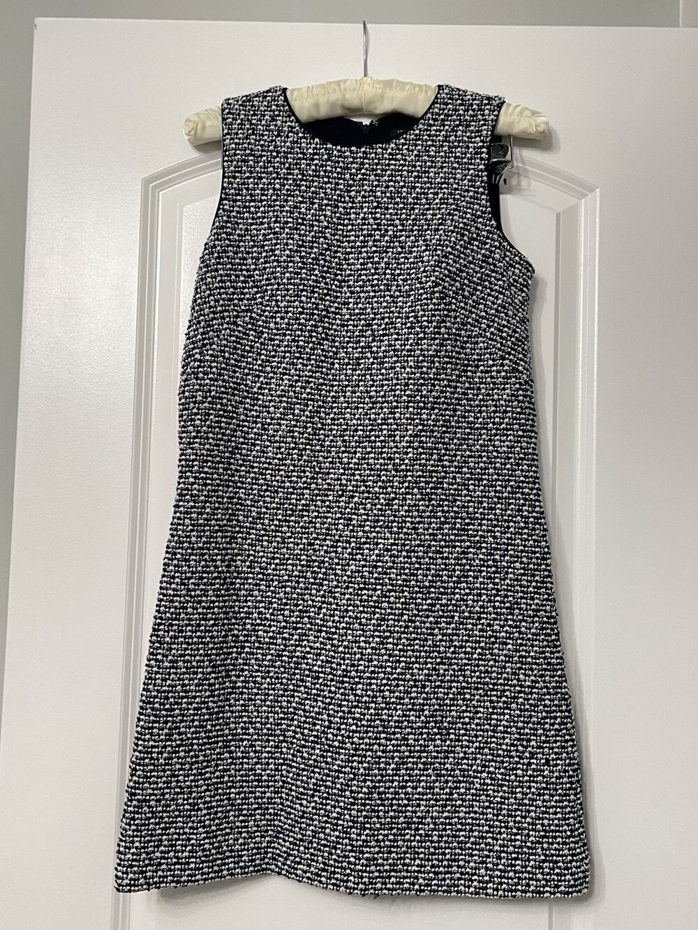 Ann Taylor Blue White Tweed Mini Dress 00P Sleeveless Shift Business Casual